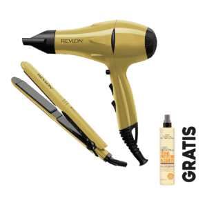 Set De Plancha Y Secadora Estilizador Control Frizz Gold- Revlon + Regalía