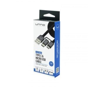 CABLE UNNO TEKNO 2 IN 1 TYPE C & MICRO USB 1M/3FT CB4056GY