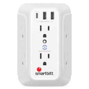 REGLETA DE PARED SMARTBITT SBSS-BW6-3U 6 TOMAS Y 3 PUERTOS USB CON SUPRESOR DE PICOS